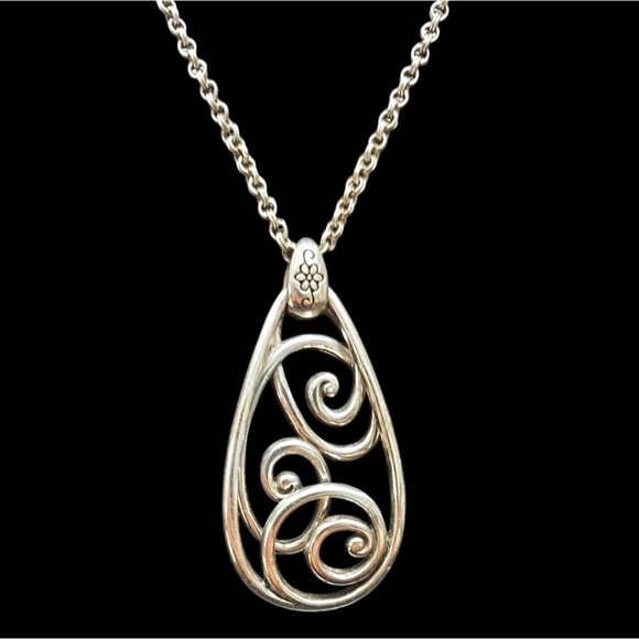 Brighton Jewelry - Brighton Rock N Scroll Silver Plated Filigree Teardrop Adjustable Necklace